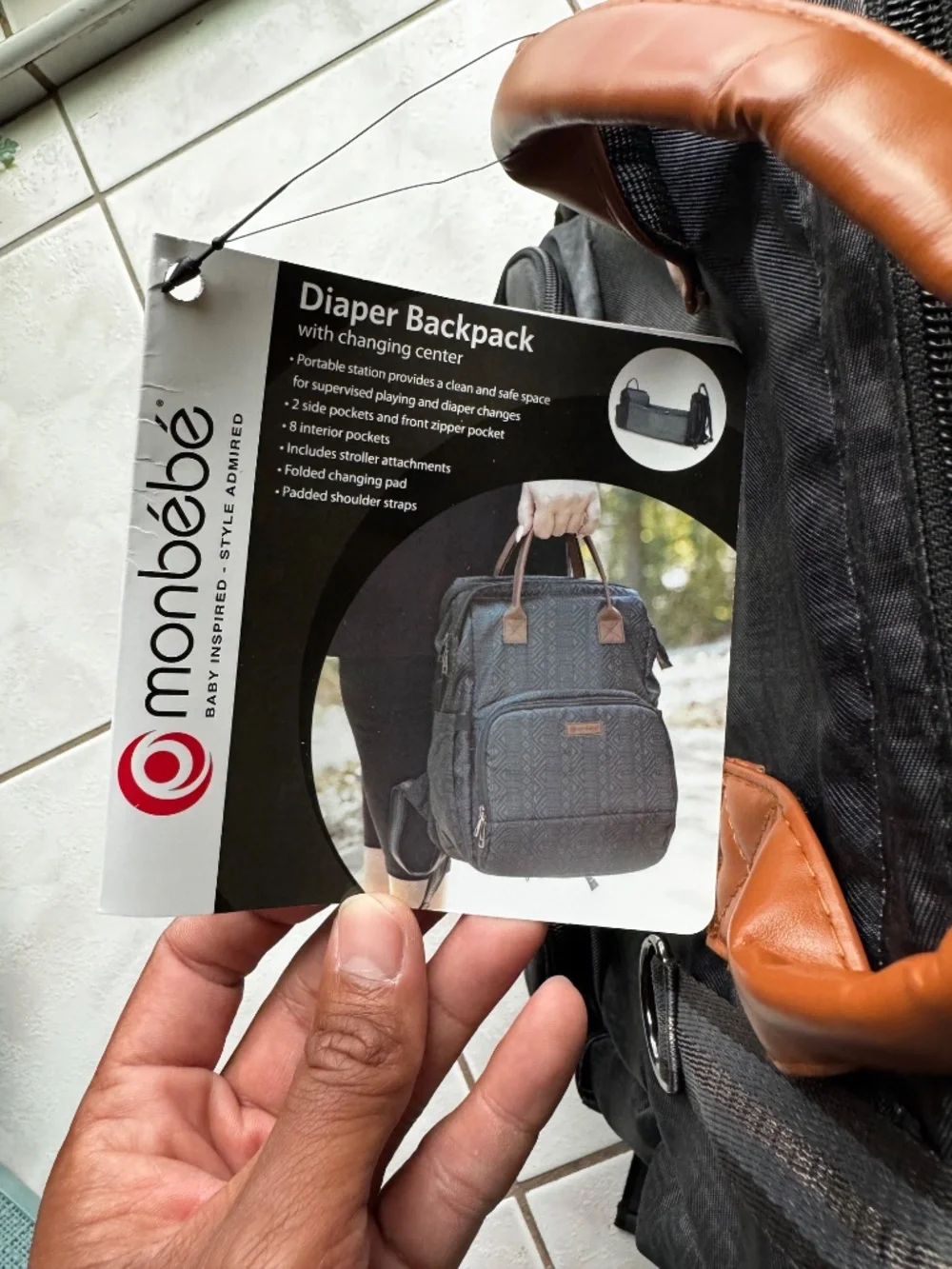 Monbebe Bolt Diaper Bag Backpack with Bassinet Changing Station, Urban Boho